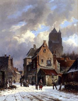 阿德裡亞努斯 埃沃森 Figures In A Snowy Village Street 阿德裡亞努斯 埃沃森 Figures In A Snowy Village Street